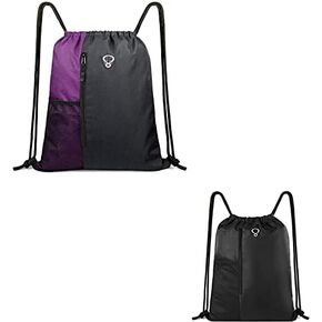 BeeGreen Drawstring Backpack Gym Bag for Men Women Sport String Backpack with Water Bottle Mesh Pockets and Two Zippered Pocket