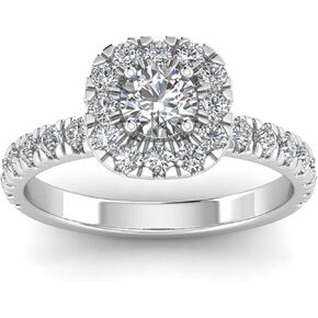1.5 Carat TW Lab Grown Women's Diamond Halo Engagement Ring in 10k White Gold