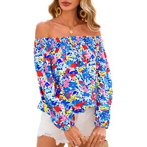 Kirundo قبالة قمم الكتف للنساء 2025 Spring Fashion Boho Long Sleeve Floral Floral Summer Blouse Clothing