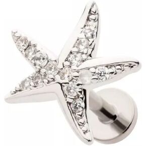 Pierced Owl 18GA 316L Stainless Steel Threadless CZ Crystal Paved Starfish Flat Back Stud