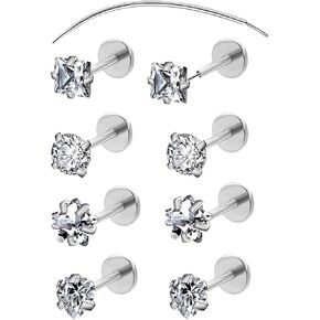 COTATI 20G Nose Stud Flat Back Studs Earrings Piercing Jewelry for Women,Surgical Steel Threadless Long Push Pin Tragus Cartilage Rings Stud