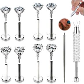 BodyAce Long Internally Threaded Tragus Piercings 16G 18G 20G Medusa Lip Jewelry Surgical Steel Flat Back Earrings Cartilage Helix Studs Nose Rings Monroe Labret Stud