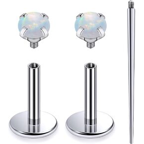 20G 18G 16G Internally Threaded Astm F136 Titanium Nose Ring Studs Flat Back Studs Earrings G23 Titanium Tragus Helix Conch Cartilage Earrings Piercing Jewelry For Women Men Opal 2-3mm