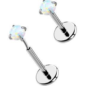 OUFER 2Pcs 20G/16G G23 Titanium Opal Threadless Nose Stud Earrings Flat Back Nose Labret Medusa Monroe Helix Cartilage Tragus Conch Piercing Jewelry for Women Men
