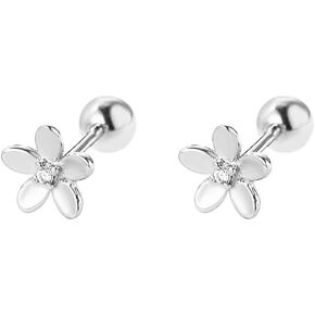 Mini Flower Cartilage Stud Earrings for Women 925 Sterling Silver Hypoallergenic CZ Cute Tiny Small Daisy Cherry Tragus Earrings Dainty 18g Ball Back Barbell Ear Helix Conch Rook Wedding Holiday Jewelry Gifts (Silvery)