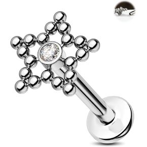 Jewseen Titanium Cartilage Earring Internally Threaded Heart Cartilage Stud Star Helix Piercing Round Beads Conch Piercing Jewelry Tragus Nose Lip Ring Labret Ring for Women Men