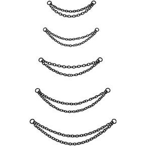 5PCS Nose Chain Stainless Steel Black Nose Ring Chain Piercing Across Nose Cross Heart Double Nose Nostril Jewelry for Women Men