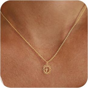 Cross Necklace for Women,14k Dainty Gold Plated Cross Necklaces Simple Cross Pendant Necklaces for Women Trendy Small Gold Cross Charm Necklace Cute Choker Necklace for Women Gold Jewelry Gifts