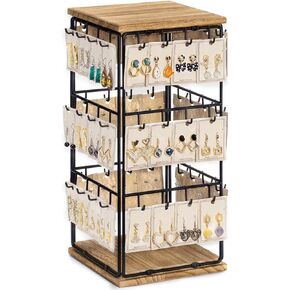 Earring Holder Organizer,Earring Storage Organizer with Wood Base,48 Hooks Earring Rack for Women and Girls,Jewelry Organizer Stand for Displaying Ring,Earrings,Ear Stud,Bracelets