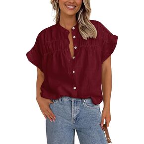 MASCOMODA Womens 2025 Button Down Shirts Ruffle Short Sleeve Loose Summer Tops Dressy Casual V Neck Business Work Blouses in Kuwait