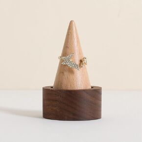GemeShou Wooden ring organizer holder for jewelry, Stable ring display stand for boutique store, walnut base with white ring cones for jewelry selling【Ring holder-Cone 1】