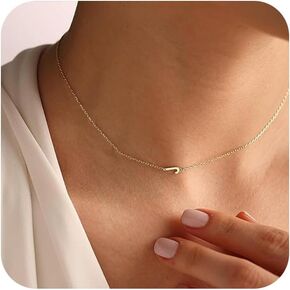 Initial Necklaces for Women, Dainty Gold Letter Necklace 14k Gold Plated Sideways Initial Necklace Cute Name Simple Choker Necklaces for Women Trendy Jewelry Gifts