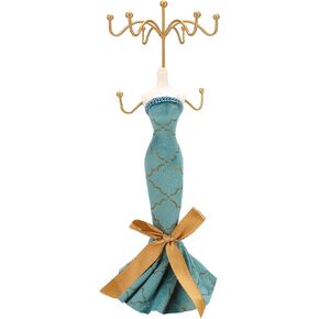 Lady Mannequin Doll Jewelry Stand Holder, 2 Tier Blue Rotating Necklace and Bracelet Earring Ring Display Organizer with 8 Hooks, 10.2inch Elegant Model Princess Dress Rack for Women Girl Gift Idea