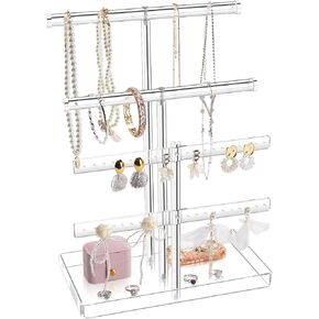 Acrylic Jewelry Display Stand 4-Tier Clear Jewelry Organizer, Necklace Bracelet Earring Watch Ring Jewelry Holder,Display Tower Tray Storage Gift for Women