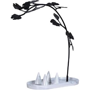 Yundu Jewelry Tree Stand مع 4 حامل خاتم ، حامل عرض للمجوهرات ، منظم المجوهرات مع صينية سيراميك ، قلادة/أساور