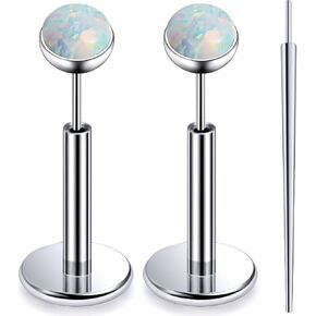 20G 18G 16G Threadless Push In Astm F136 Titanium Nose Ring Studs Flat Back Studs Earrings G23 Titanium Tragus Helix Conch Cartilage Earrings Piercing Jewelry For Women Men Opal 2-3mm