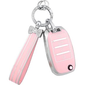 Pifoog Pink Key Fob Cover for Kia Soul Sorento Optima Sportage Rio Forte Niro Accessories Bling Car Keychain 4 Buttons Keys Case Shell Cover Cover
