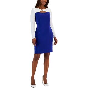 Kasper Women's Colorblock Knot-Neck Bodycon Dress (Royal Blue/White, Medium)