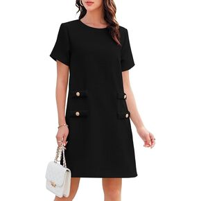 Wenrine Women's Tweed Mini Dress Dress Office Office Office Officant Summant Summer Shore Sleve A Line Dresses Black