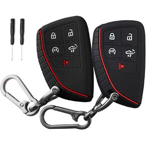 QBUC 2 PCS KEY FOB Cover for Chevy ، 5 Buttons Silicone for GMC Key FOB ، FIT for 2022 2023 2024 2025 Chevy Silverado 1500 GMC Sierra 1500 ، 2024 2025 Silverado Sierra 2500HD 3500HD with keystruckain