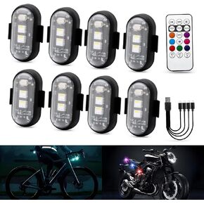 LECART 8 PCS Wireless LED Strobe Lights with Remote Control, USB Rechargeable Led Anti Collision Warning Flash Lighting, Magnetic Led Lights for Car, RC Vehicles, Motorcycles, E-Bikes, Scooter