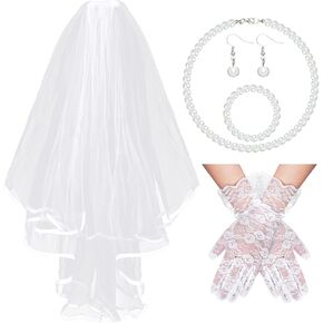Bridal Veil Women's Simple Tulle Short Wedding Veils Lace Glove White Jewelry Set Satin Edge With Comb Bachelorette