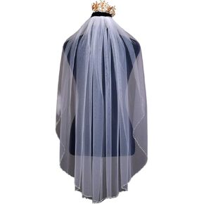 ULAPAN Wedding Veil with Comb Bridal Veil Cut Edge Fingertip 1 Tier Length Pearl Crystal for Brides 35 Inches (Ivory)