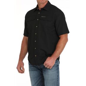 Cinch Mens Arena Flex Black Short Sleeve Button أسفل القميص
