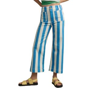 Kedera Women Striped Pants Wide Leg Trousers Casual High Waisted Pants Summer Flare Jeans with Patched Pockets