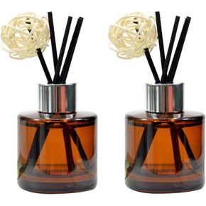 2Pcs 50Ml/1.7oz Empty Amber Round Glass Diffuser Bottles with Silver Cap Refillable Essential Oil Jars Containers Fragrance Accessories Use for DIY Crafts Decor (Diffuser Sticks Excluded)