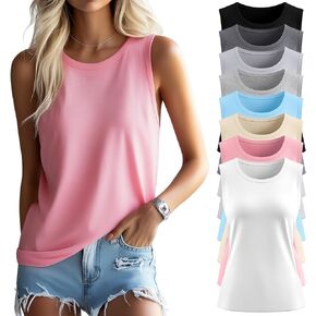 Ficerd 8 Pack Women’s Sleeveless Tops, Crew Neck Loose Fit Tank Tops Basic Summer Cotton Shirts Casual 2025 Fashion T Shirts
