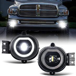 LED Fog Lights Assembly wiht DRL Replacement for 2002-2008 Ram 1500/2003-2009 Ram 2500 3500 Clear Lens Front Bumper Fog Lights Daytime Running Lights, 2 Pack