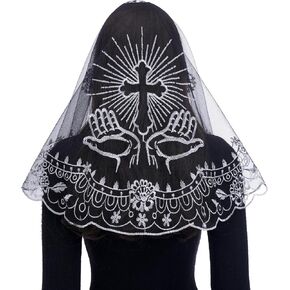 Bozidol Mantilla Veils for Church Catholic, D Shape Praying Hands With Cross Chapel Veil, Latin Mass Head Coverings for Women