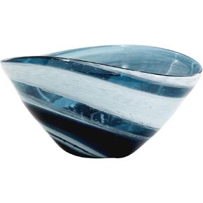 A&B Home Blue and White Swirling Fruit Bowl - Transparent Oval Glass Bowl with Controlled Bubble, Tabletop Home Decor, Bedroom Living Room Entryway Accent Piece, 12" x 9" x 6"