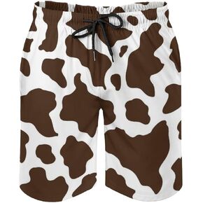 Mens Cow Print Beach Board Shorts Swim Trunks with Mesh Lining