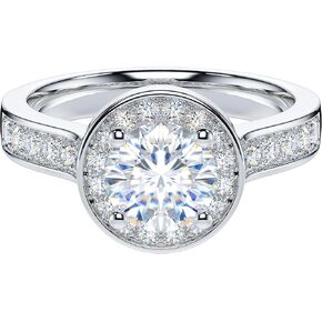 THELANDA 1CT Genuine Moissanite or Simulated Diamond 10mm Diameter Halo Classic Promise Engagement Ring For Women