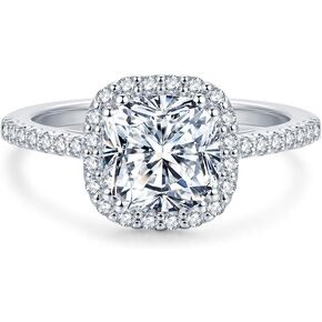Moissanite Rings for Women 2ct D Color VVS Cushion Cut Moissanite Engagement Ring