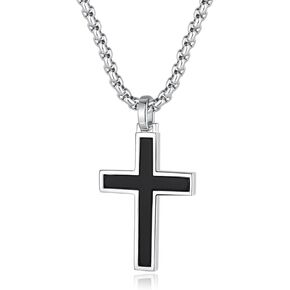 Fancime White Gold مطلي 925 من الفضة الجنيه الصلبة المصقول السوداء الصلب نسائي الصلبان الصليب الصليب المتقاطع الطويل مجوهرات فاخرة عيد الحب هدايا له ، سلسلة الصندوق الفولاذ المقاوم للصدأ طول 24 ''