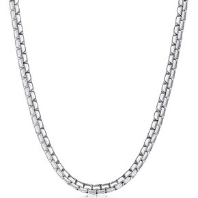 Fiusem Flat Box Chains for Men, 2.5/3/4/4.5/5mm Silver Tone Box Chain Necklace, Stainless Steel Necklaces for Men and Women 16-28 Inches