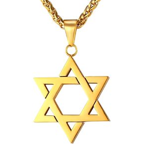 U7 Star of David Necklace for Men Women Gold/Stainless Steel Hexagon Pendant with Cross/Ruby Stone/Classic Jewish Isael Necklaces, Length 22" 24" 26"