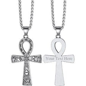 Stainless Steel/Gold/Black Plated Ankh Cross Pendant Necklace for Men Women with Wheat Chain Religious Jewelry(with Gift Box)