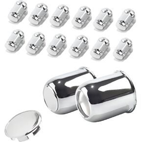 2-Pack Trailer Push Through Center Caps and Trailer Wheel Lug Sets - 3.19in Wheel Center Caps High Gloss Black Wheel Cover Carbon Steel Hub Cap with 12 Black Capped 1/2-20 Lug Nuts for Truck RV