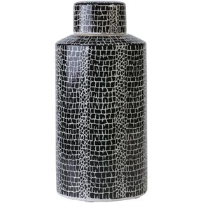 Mikasa Blue Crackle Ceramic Canister, Store Small Household Items or Display Faux Florals, Black and White