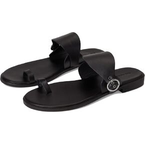 Women's Barcelona Slip On Sandal Slides, Black Leather, 6.5