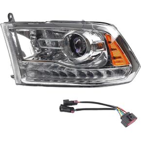 Dasbecan OE Projector Halogen Headlights w/LED Signal DRL Compatible With Dodge Ram 1500 2500 3500 2013-2018 Left Driver Side Headlamp assembly Chrome Trim w/Bulbs Replaces#68324941AD CH2502290
