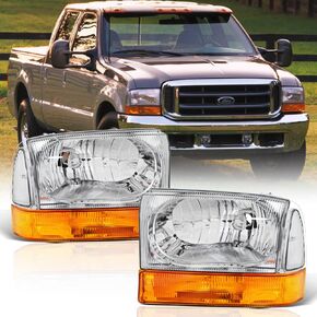 ACANII - For 1999-2004 Ford F250 F350 F450 Superduty Excursion Headlights w/Amber Bumper Lamps Lights Driver + Passenger
