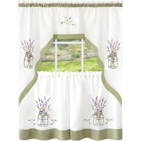 Embellished Tier and Swag Window Curtain Set - 58 Inch Length, 24 Inch Width - Lavender - Light Filtering Drapes for Kitchen, Bedroom, Living & Dining Room by Achim Home Decor