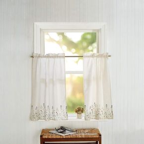 CHF Dandelion Print Window Kitchen Curtain Tier Pair, Rod Pocket, 28W x 36L inch, Multi