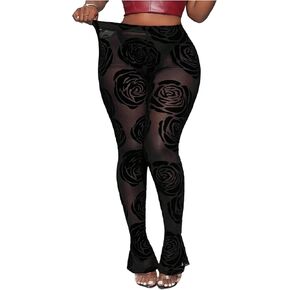 GORGLITTER Women's Mesh Floral Flare Leggings High Waisted Sheer See Through Bell Bottom Summer Pants 2025