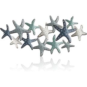 Pinkunn Metal Beach Wall Decor Flat 15.8 inch Hanging Starfish Metal Sculpture Printed Rustic Starfish Coastal Nautical Theme Ocean Room Decor for Home Bathroom Pool Living Room Bedroom Outdoor Art